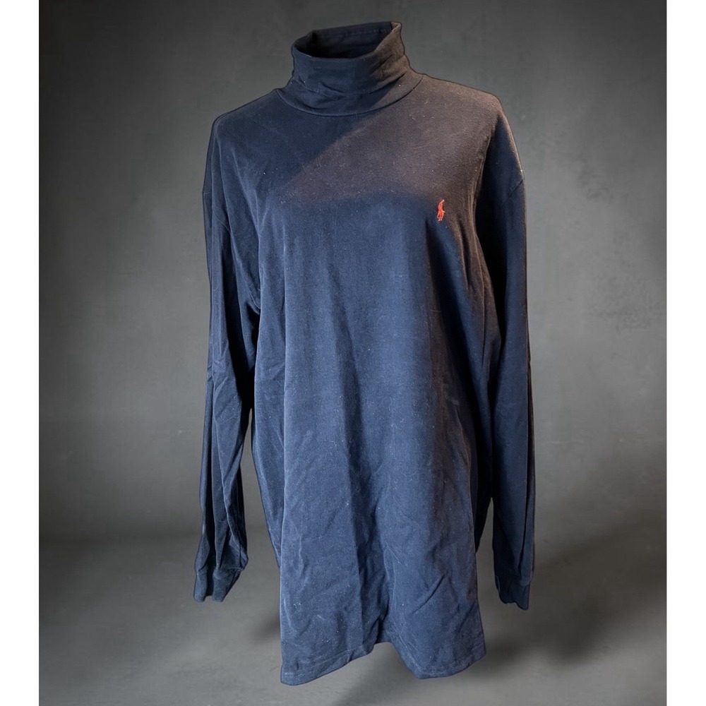 Vintage Ralph Lauren Polo‎ Shirt Men's XXL Blue Turtleneck Pullover Red Pony 90s